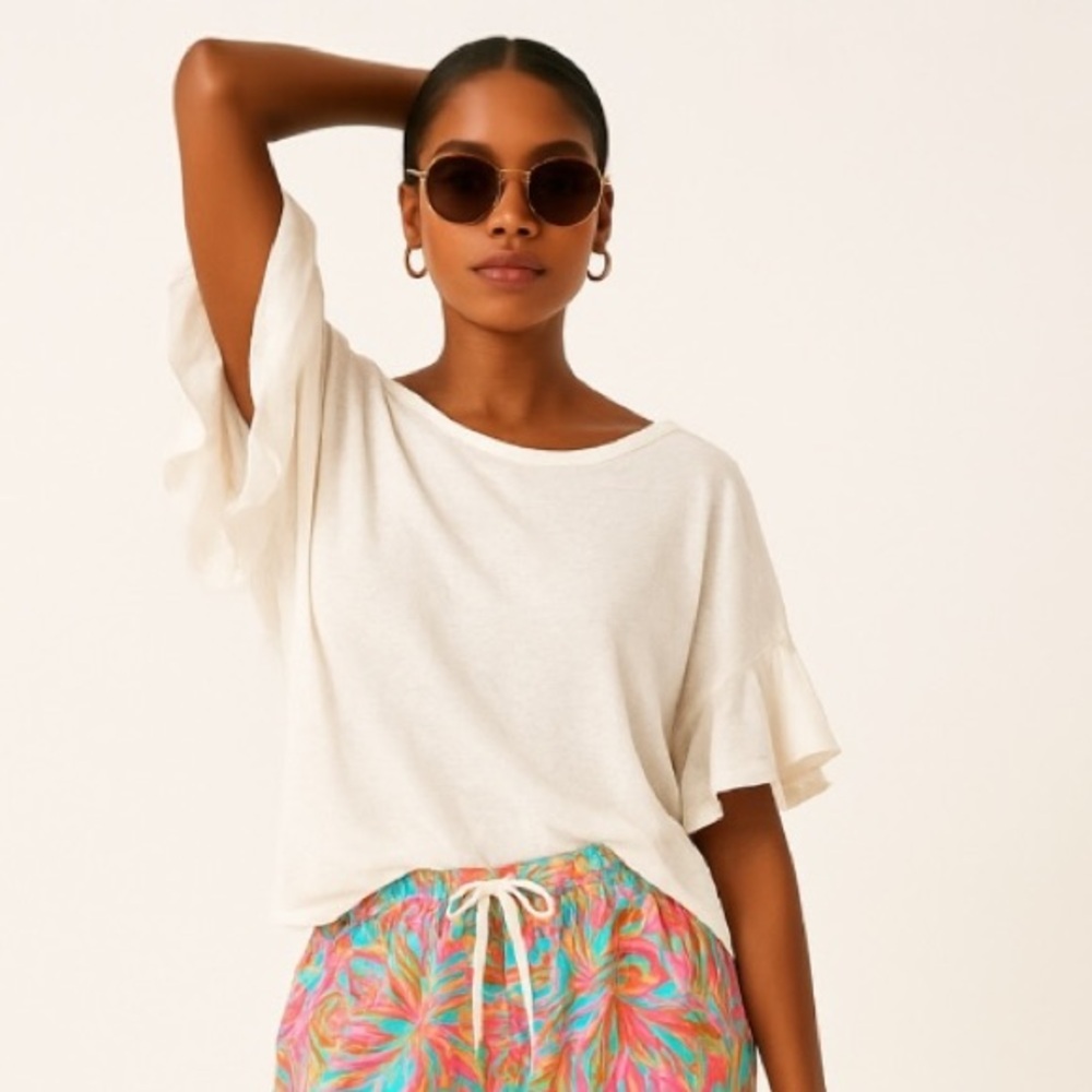 Zara Cream  White Linen Top